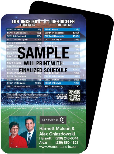 Magnetic Business Card Real Estate Football Schedules  |Realtor Tools